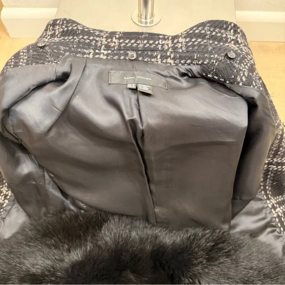 VINTAGE ZARA WOOL BLEND BLAZER DETACHABLE FAUX FUR - Picture 12 of 15